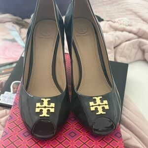 Tory Burch Black Patent Peep-Toe Heels